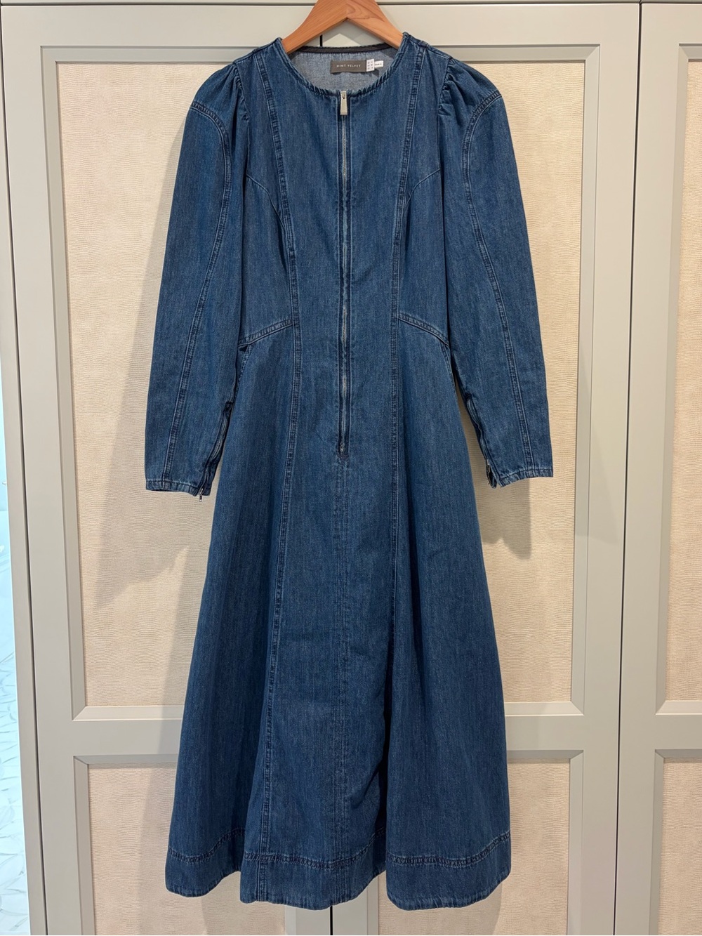MINT VELVET Denim Zip-Front Long Sleeve Maxi Dress - Blue